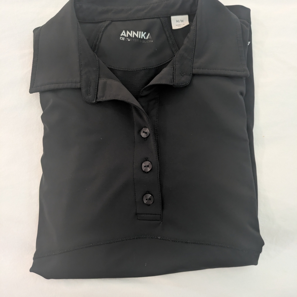 ANNIKA Black Short Sleeve Polo Performance Tee Medium